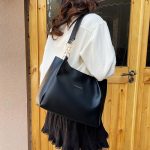 Korean Style Large-Capacity Tote Bag for Women (Black) - Image 3